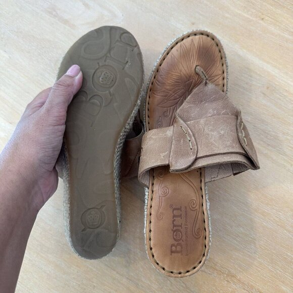 Born Wedge Sandals Womens 8 Brown Tan Leather Comfort Espadrille Woven Platform - Picture 11 of 11